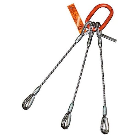 Hsi Three Leg Wire Rope Sling, 7/16 in dia, 18 ft Length, Heavy Duty Thimble, 5 ton Capacity 300HT7/16X-18
